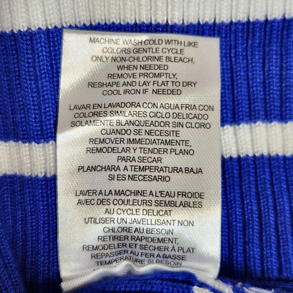 Almost Famous Ribbed Midi Dress Women's Large Cobalt Blue White Stripe Bodycon - Picture 8 of 11